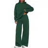 Moda Casual Deportiva Transfronteriza Europea y Americana Otoño e Invierno Conjunto de Dos Piezas Sudadera de Manga Larga Suelta de Color Puro Pantalones de Pierna Ancha para Mujer