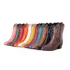 Botas de cuero de corte bajo con punta redonda de talla grande para otoño e invierno, botas vaqueras de tacón alto de color liso, suela de goma ligera sin cordones, antideslizantes y versátiles