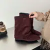 Botas de Outono Maillard com Salto Escondido Calça Bootleg Curta Feminina 2026 Nova Moda Panturrilha Larga Bico Quadrado Botas Western Femininas