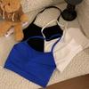 Camisola de color liso con cuello halter para mujer, sexy, sin espalda, corta, sin tirantes, de una pieza, con almohadillas para el pecho