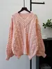 2025 Nuevo Otoño e Invierno Engrosado Retro Trenzado Cuello en V Tejido Suéter Pulóver Estilo Coreano Holgado Talla Grande Top de Punto para Mujer