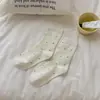 Calcetines de algodón puro para mujer hasta la mitad de la pantorrilla, estilo otoño e invierno, con bordes rizados, lunares, resistentes al olor, transpirables y con moños