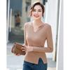 Gran Venta Principios de Otoño Camiseta Básica Cuello Gota de Agua Ajuste Slim Algodón Top de Mujer Abertura en Esquina K-Style Cómodo 101-1