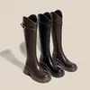Botas de Cano Alto Longas para Mulheres, Botas de Cavaleiro Versáteis com Circunferência Ampla da Perna, Solado Grosso, Novo Modelo V2024 Outono e Inverno, Salto Bloco, Alargado