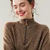 Nuevo Suéter de Cachemir con Cremallera Media y Cuello Alto de Lunares para Mujer Otoño e Invierno 2025 Suéter de Punto Grueso Holgado