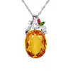 Collar con Colgante Kawei Citrino Imitación Brillante Estilo Europeo y Americano Lujo Zircón Amarillo Incrustado Diamante Marquise Flor y Hoja Sin Palabras Colgante