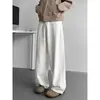Calça jeans branca pura para homens, retrô, simples, casual, relaxada, para o dia a dia, versátil, confortável, solta, calça longa de perna larga