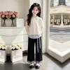 2026 Moletom Estiloso Solto de Manga Longa para Meninas Conjunto de Duas Peças Calça Casual Longa Estilo Coreano Calça Solta de Perna Larga