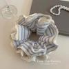 Estilo Coreano Encaje Rayado Azul Doble Capa Anillo para el Cabello Intestino Grueso Elegante Anillo Grande de Tela Accesorios para el Cabello Bola para la Parte Posterior de la Cabeza para Mujer