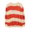 Suéter de punto retro a rayas con cuello redondo para mujer, nuevo de otoño, talla grande mm, top tipo blusa holgada rasgada 120074