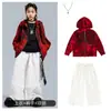 Ropa de Hip-Hop Moderna para Niños Ropa de Hip-Hop para Actuación Traje Holgado de Hip-Hop para Niños Sudadera con Capucha Roja para Niños Ropa