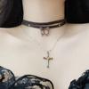 Maillard Vintage Sweet Cool Brown Butterfly Colar Feminino Nicho Leve Luxo De Alta Qualidade Camada Dupla Empilhada Cruz Suéter Corrente