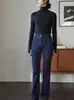 Outono e Inverno Roxo Suave Malha de Pelo com Gola Alta Camiseta de Manga Longa Feminina Camisa Base Camada Superior Ocidental Top de Alta Qualidade