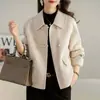 Casaco Outerwear Liso Colorido Moderno com Lapela e Fivela Curta Feminino Outono Inverno Solto Tamanho Grande Estiloso Casaco de Lã Transfronteiriço