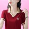 Camiseta informal de manga corta para madre, polo bordado ajustado para mujer, verano 2024, top informal ajustado