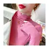 Camisa Branca Básica para Mulheres, Nova Camiseta Slim-Fit com Bordas Franzidas para Primavera e Outono 2023, Blusa de Manga Longa para Outono e Inverno
