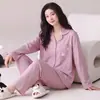 Novos Pijamas de Algodão Outono 2026 para Mulheres Manga Longa Cardigã Lapela Simples Casual Desenho Animado Roupa de Casa Pode Ser Usada Fora