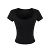 Camiseta de Manga Corta Ajustada Estilo Americano Verano Kardashian Cuello Redondo Bajo Camiseta Básica para Mujer