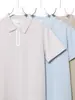 Camisa Polo Retro Delgada de Verano 220g Algodón con Sensación de Hielo Sin Costuras Pegada Media Cremallera para Hombre, Top Casual Simple Estilo Japonés
