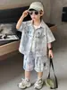 Conjunto de Verano para Niños 2026 Nuevo Estilo Coreano Camisa Fresca de Manga Corta Conjunto de Dos Piezas para Niños Ropa Delgada