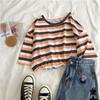 Roupa de Verão Estilo Coreano Melhor Amiga Camiseta Simples Listrada Colorida de Manga Curta Top Pulôver Solto Estilo Japonês Estudante Feminino Camiseta