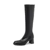 Botas longas super elásticas de 6CM para mulheres, botas over-the-knee, botas de inverno com bico quadrado, salto grosso e zíper traseiro, botas justas, botas de salto alto femininas