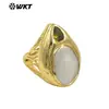 MPR127 Anillo Clásico para Hombre y Mujer, Forma de Gota de Agua Grande Retro Neutro, Incrustación de Circonita de Colores, Chapado en Oro de 18k
