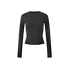 Camiseta básica simple de cuello redondo y manga larga para mujer, top versátil de otoño ajustado, capa interior adelgazante