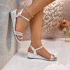 Sandalias de Cuña para Mujer 2025 Verano Nuevo Estilo Sencillo de Una Correa Punta Redonda Estilo Hada Punta Abierta Tacones Altos Talla Grande Exportación