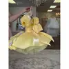 Vestido de menina em estilo doce, vestido amarelo de manga bufante, vestido de princesa para aniversário, vestido fofo, vestido estilo francês para um ano de idade