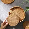 Porta-copos de Rattan Trançado Jogo de Chá Mesa de Centro Mesa de Jantar Tapete Cerimônia do Chá Almofada de Isolamento Térmico Mesa Anti-Escaldante Antiderrapante Porta-copos para Bule Tigela Panela