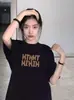 Camiseta de Manga Corta para Mujer Estilo Americano, Nuevo Modelo de Verano, Atuendo para Pareja, Estampado de Trébol, Top Negro de Talla Grande de Moda, Transfronterizo