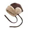 Sombrero de Orejera de Lana de Cordero Simple Estilo Coreano Otoño Invierno para Mujer, Versátil, de Atar, Cálido, Sombrero Pullover, de Moda, para Esquiar, Ciclismo, Gorro para la Cabeza