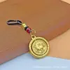Novo modelo: Chaveiro "Fique Rico Logo" com os doze signos do zodíaco no verso, pingente para chave de carro, amuleto "A Bênção do Oficial Celestial", banhado a ouro