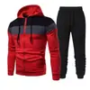 Conjunto de Moda Masculina Primavera y Otoño Bloque de Color Patchwork con Capucha para Correr Deportes al Aire Libre Conjunto Transfronterizo Sudadera para Hombre