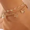Joia transfronteiriça europeia e americana corrente de avião borboleta oca tornozeleira feminina estilo praia moda popular diamante conjunto de quatro peças