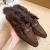 Zapatillas peludas retro elegantes y modernas con forro polar, de punta cerrada, para mujer, nuevo estilo 2026, mocasines slip-on populares