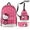 Mochila cruzada con diseño de Hello Kitty en 3D, bolso bandolera, estuche para lápices, conjunto estampado de tres piezas