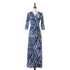Vestido para Pausa para Chá com Estampa Geométrica Decote V Amarração Emagrecedor Feminino Pgdvf Vestido Envelope Novo Estilo Verão 2025