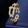 Anillo Abierto de Moda Transfronterizo Incrustado con Circonita y Hebilla de Herradura, Diseño de Cadena Minimalista, Anillo de Moda Versátil de Lujo Ligero