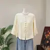Nova Camisa Jacquard com Decote V Estilo Chinês 2026 Verão Estilo Nacional Manga Lanterna Top 1 Top com Manga Lanterna Jacquard
