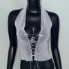 Nuevo top de moda transfronterizo para chica sexy, chaleco sexy con cordones y pedrería, top de red de pesca dulce y picante, sling para chica sexy, mujeres