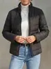 Chaqueta corta de algodón para mujer con cuello alto, abrigo ligero de algodón con cremallera para otoño/invierno de color liso, ropa para mujer de exportación transfronteriza de Amazon