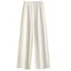 Pantalones de lana pura de pierna ancha para mujer, pantalones casuales elásticos de cintura alta, pantalones rectos engrosados que estilizan la figura, estilo para ir al trabajo, pantalones de cintura alta adelgazantes para mujer