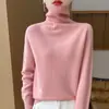 Suéter de malha com gola alta espessa de lã 100%, de manga comprida, para outono e inverno, top interno de corte solto para mulheres