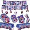 Louças Temáticas de Grupo de Meninas Caçadoras de Demônios Azuis de K-Pop, Pratos de Papel, Copos de Papel, Toalhas de Mesa, Bandeiras, Suprimentos para Decoração de Festa de Aniversário