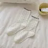 Meias Brancas Meninas 2026 Outono Inverno Novo Estilo Quente Meias de Cano Médio Tendência ins Borda Enrolada Japonês jk Bolinhas Babado Meias Longas