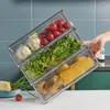Divisor de Armazenamento para Geladeira Caixa de Armazenamento Caixa de Conservação de Frutas e Verduras para Cozinha Organizador Transparente Tipo Gaveta de Armazenamento para Uso Doméstico