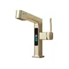 Torneira de Pia com Display Digital Retrátil Branco Leitoso Quente e Frio Totalmente em Cobre Multifuncional Cinza Grafite Torneira de Pia para Água Superior