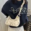 Bolsa de Mano de Media Luna Plegada Estilo Dulce al por Mayor para Mujer 2025 Otoño Nuevo Bolso de Hombro a Cuadros Bolso Cruzado con Lazo